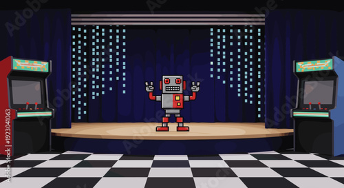 A vibrant, stylized illustration of a classic arcade game evokes nostalgia and fun. Perfect for content relating to entertainment, gaming, or retro th