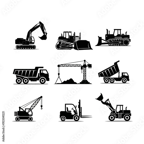 Collection of Construction Equipment Silhouettes.