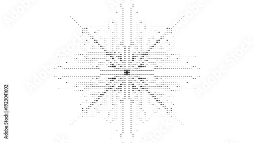 Minimal Black and White Pixel Mandala Burst Background Vector for Creative Branding, Ideal for fashion lookbooks, modern brochures, artistic posters, luxury packaging and stylish website designs