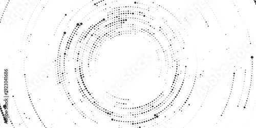 Abstract Black and White Circular Particle Rings Background Vector for Technology Concepts, Ideal for data visualization, fintech dashboards, AI interfaces, science presentations and digital innovatio