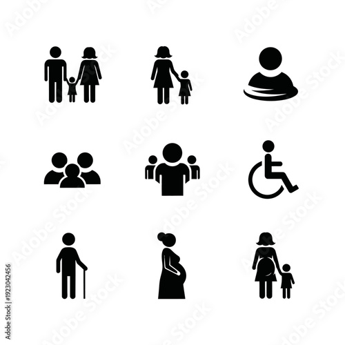 Collection of diverse people icons representing different life stages and needs.