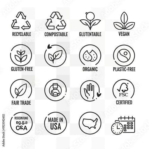 Collection of EcoFriendly and Certification Icons.