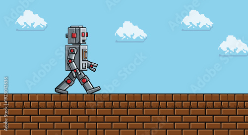 A vibrant, minimalist scene of a brown brick wall in a retro pixel art style. Perfect for game development, digital art, or backgrounds needing a nost