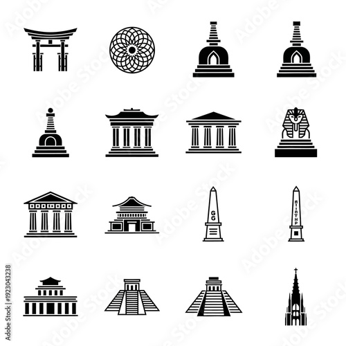 Collection of Famous Architectural Landmarks and Symbols.