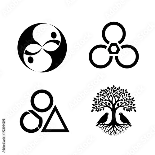 Collection of Four Abstract Symbols and Icons.