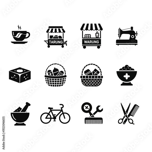 Collection of Icons Representing Various Businesses and Objects.