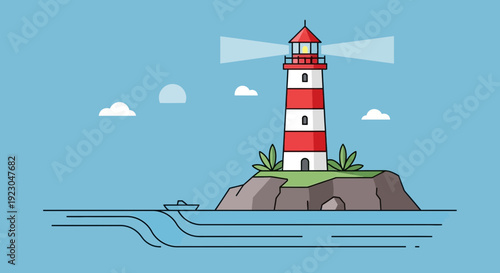 Lighthouse Guiding a Ship