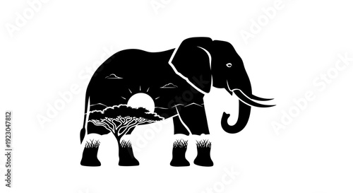 Elephant Silhouette with African Landscape