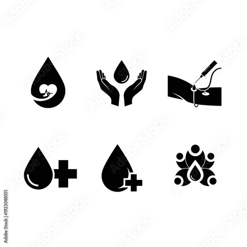 Collection of Medical and Blood Donation Icons.
