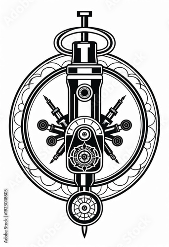 Black and White Illustration of a Mechanical Device