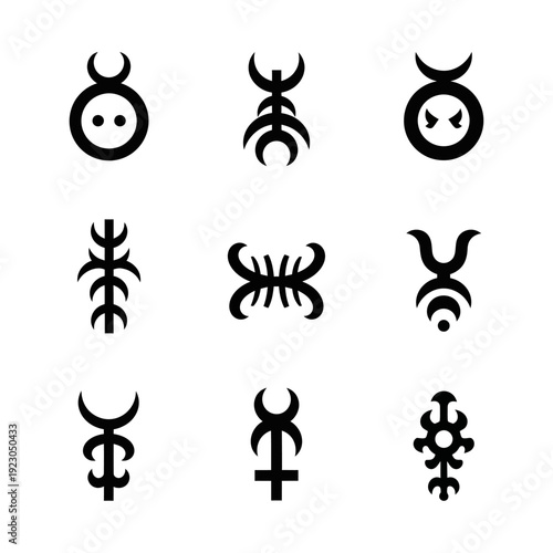 Collection of Nine Mystical Symbols and Glyphs.