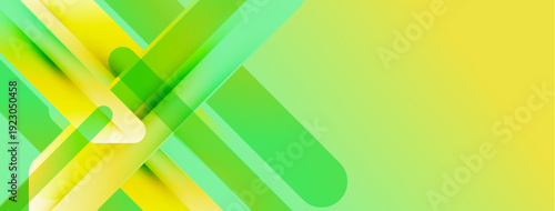 Abstract geometric design. Overlapping yellow, green rectangles create dynamic visual effect. Bright colors suggest energy, modernity.