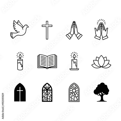 Collection of Religious and Spiritual Symbols Icons.