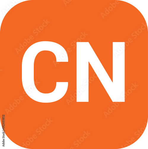 CN Monogram Logo Icon in Orange Rounded Square, Flat Vector