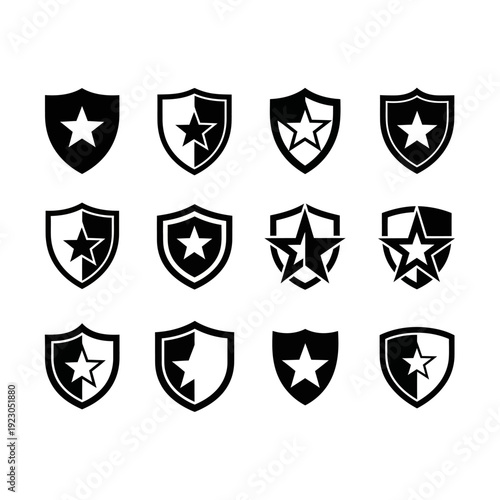 Collection of Shield Icons with Stars.
