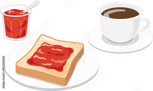 いちごジャムトーストとコーヒーの朝食セット