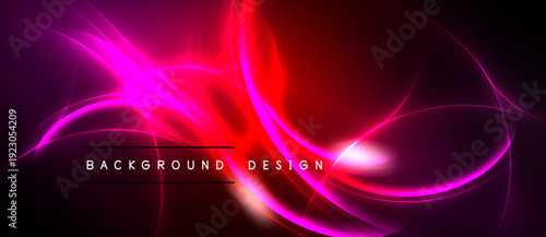 Abstract vibrant design. Pink, red glows blend into black background. Elegant curves create dynamic visual effect. Modern, stylish presentation.