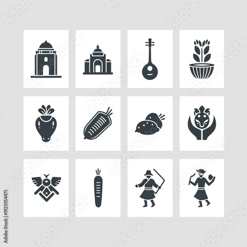 Collection of Traditional Mongolian Cultural Icons.