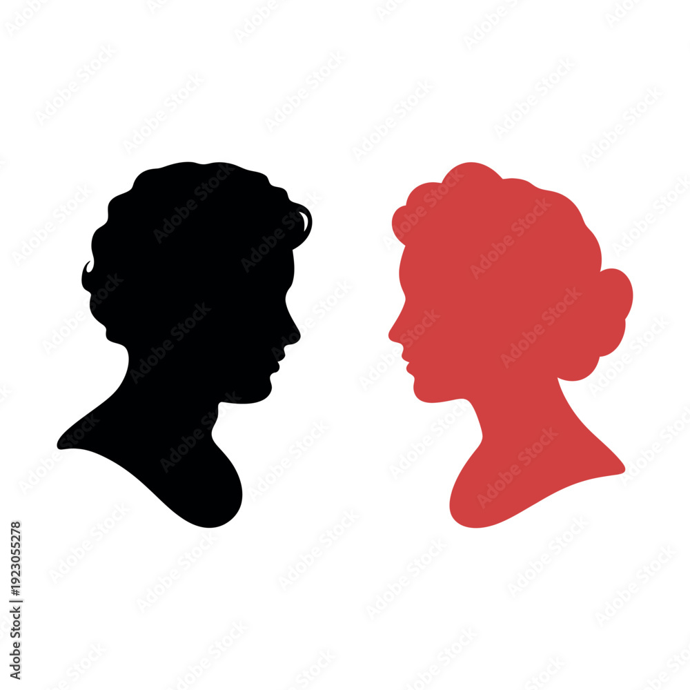 Fototapeta premium Two contrasting silhouettes of people facing each other in profile