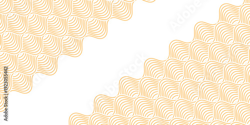 Yellow instant noodle, pasta and spaghetti texture with geometric wavy lines. Ramen, pasta vector pattern. Background abstract food illustration