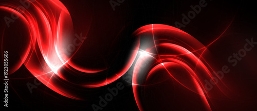 Abstract red swirls, luminous lines, dark background. Dynamic energy, flowing shapes, bright highlights create visual impact.