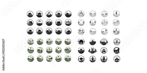 Agriculture logo set designed for farm, forestry, and natural industry use