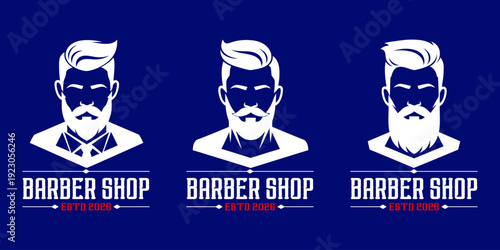 barber shop emblem set with elegant male profile illustration and vintage style