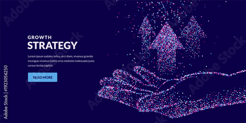 Hand holding arrows made from dots. Abstract vector concept for business strategy, growth, leadership and success