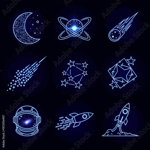 Cosmic Icons Collection Celestial Bodies and Space Exploration.