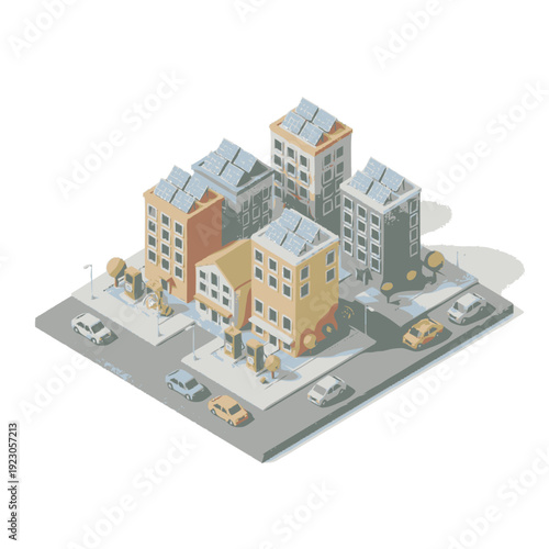 Isometric 3D Model of Residential Buildings.