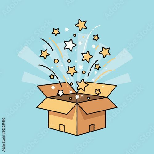 Open Cardboard Box with Stars Emerging.
