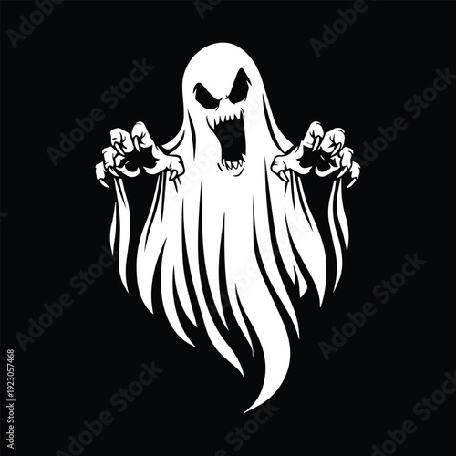 Skull with wings and bones Halloween style floral silhouette illustration