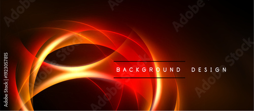 Dynamic abstract waves, vibrant orange, red hues. Dark background creates striking visual contrast. Modern design element.