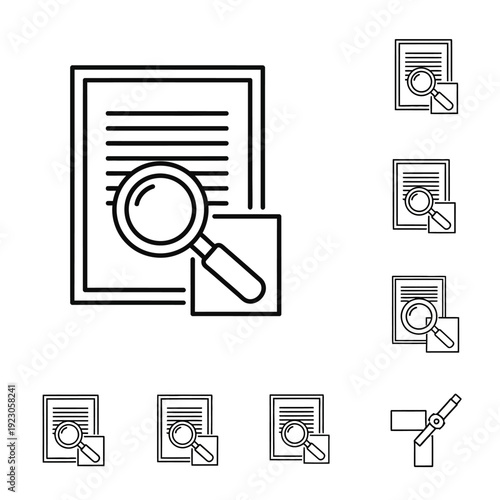 Document Search Magnifying Glass Icon Set.