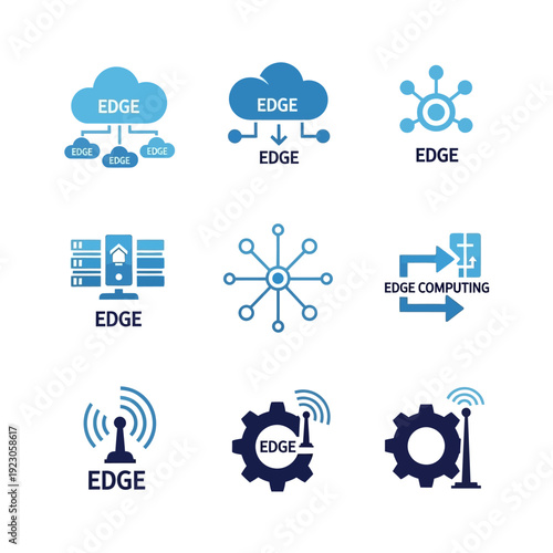 Edge Computing Technology Icons Set.