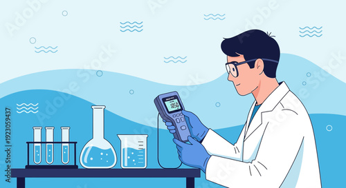 Scientist Tests Water Quality with Digital Meter in Laboratory