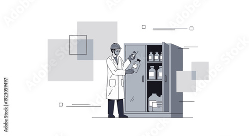 Scientist with Medical Supplies in Laboratory Cabinet