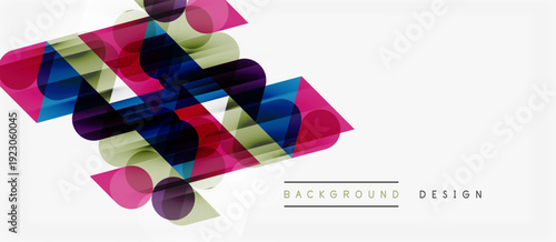 Abstract geometric shapes overlap, creating vibrant colorful design. Light background enhances visual impact. Modern aesthetic.