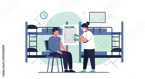 Vaccination session: Nurse administers vaccine to patient in dormitory setting