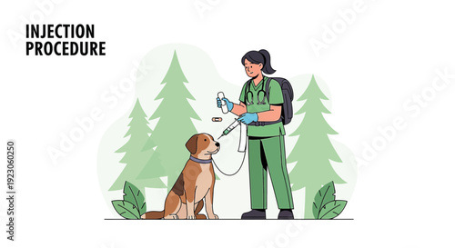 Veterinarian Administering Injection to Dog Outdoors, Pet Care Illustration