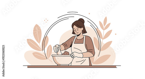 Woman Mixing Ingredients in Bowl, Homemade Food Preparation
