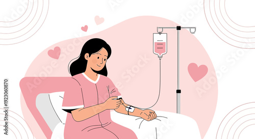 Woman Receiving IV Drip Treatment for Medical Care and Health