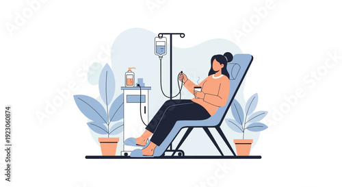 Woman Receiving IV Infusion Therapy Sitting in Chair