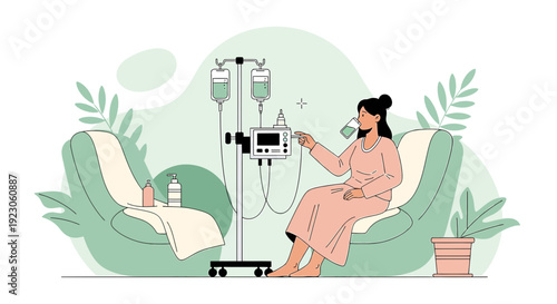 Woman Receiving IV Infusion Treatment in Medical Setting
