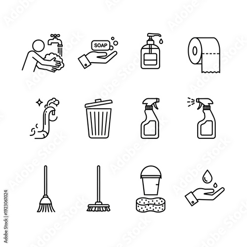 Hygiene and Cleaning Icons Set.