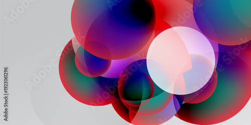 Abstract colorful circles overlap, creating vibrant visual effect. Dark background emphasizes bright hues, smooth gradients present.