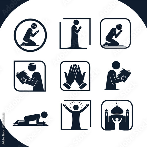 Islamic prayer icons set.