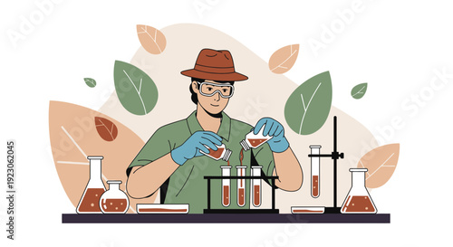 Scientist Conducting Experiment in Laboratory with Beakers and Test Tubes