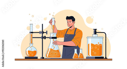Scientist Conducting Experiment in Laboratory with Chemical Solutions