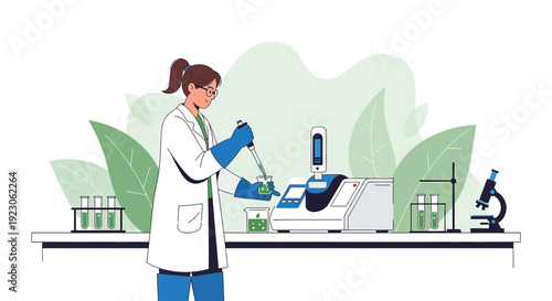 Scientist Conducting Research in Laboratory with Equipment and Plants